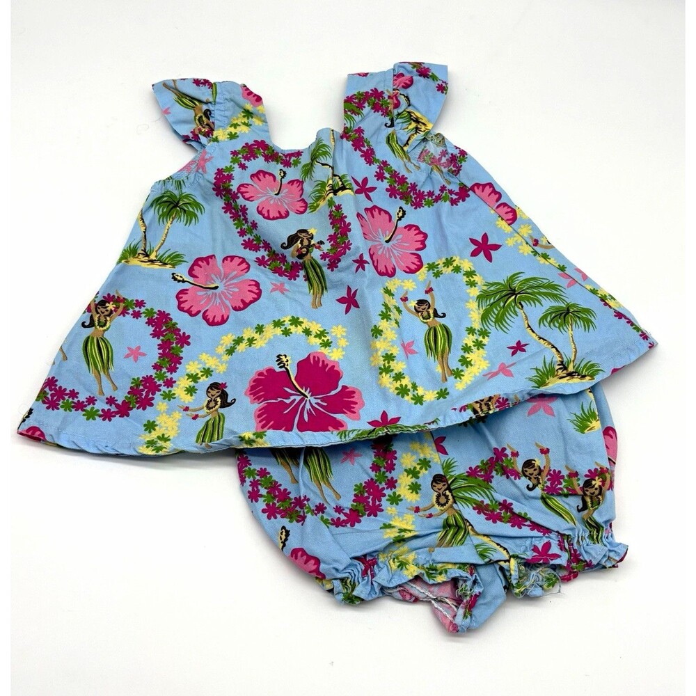 Hilo Hattie Girls 9-12M 2pc Hawaiian Floral Cotton Dress & Bloomers Set